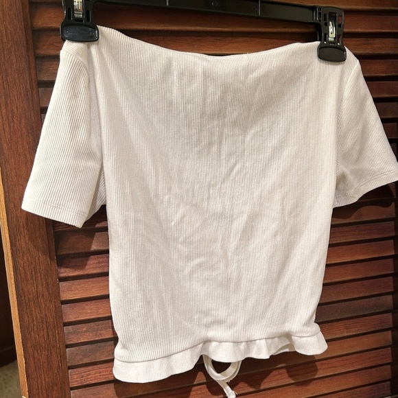 Zara White Ruched Ribbed Top - Picture 4 of 5